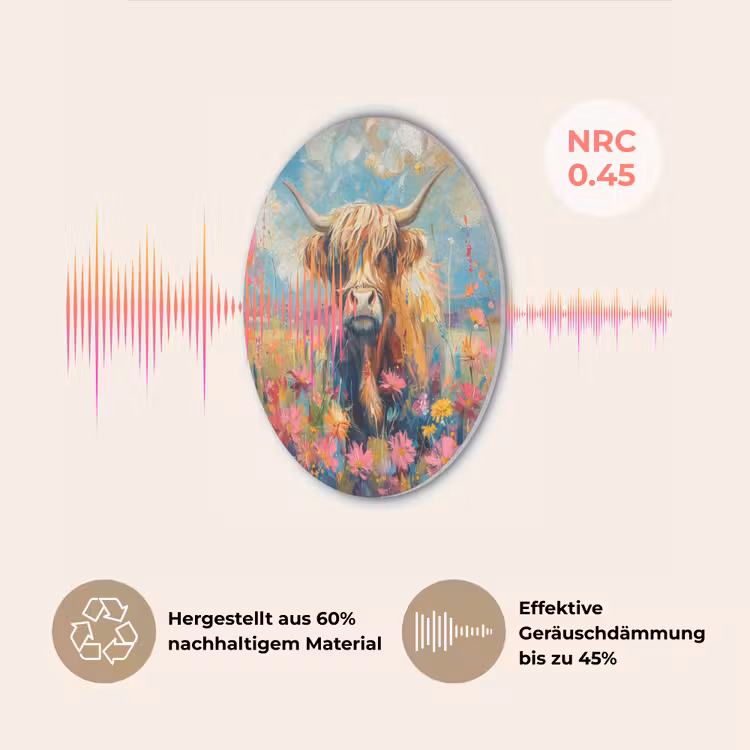 Schotse hooglander - Natuur - Kleurrijk - Bloemen Akoestische PET Vilt - Rond klein -USP_DE
