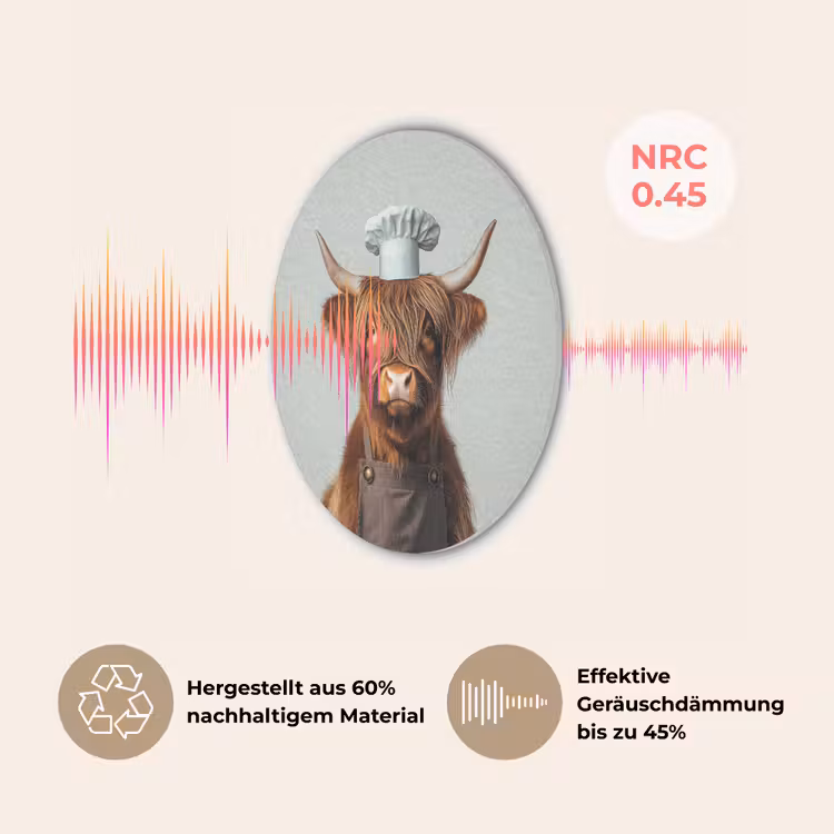 Schotse Hooglander - Bruin - Hoorns - Kokskleding Akoestische PET Vilt - Rond klein -USP_DE