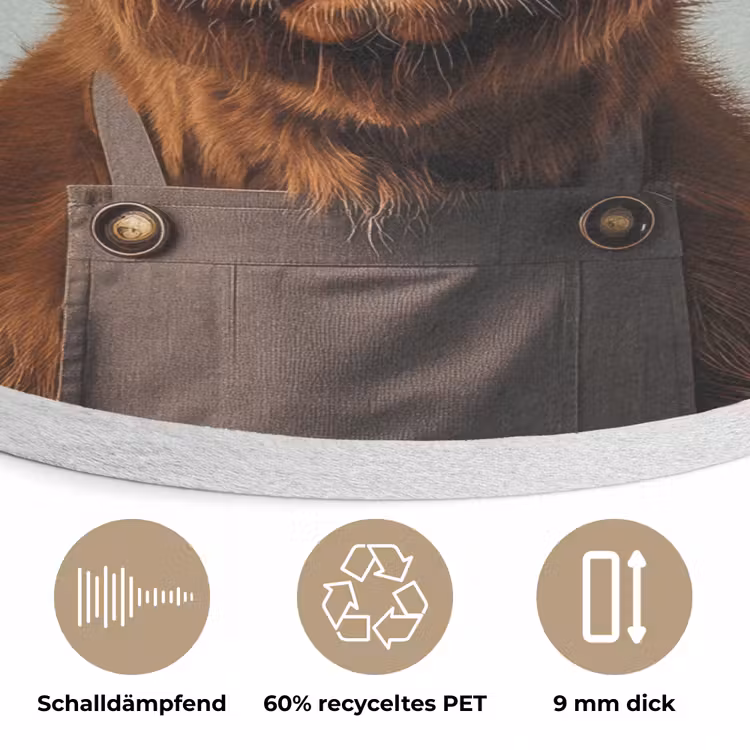 Schotse Hooglander - Bruin - Hoorns - Kokskleding Akoestische PET Vilt - Rond klein -closeup_DE