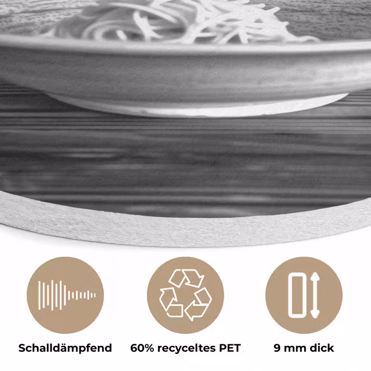 Schotse Hooglander - Spaghetti - Dieren - Zwart wit Akoestische PET Vilt - Rond klein -closeup_DE