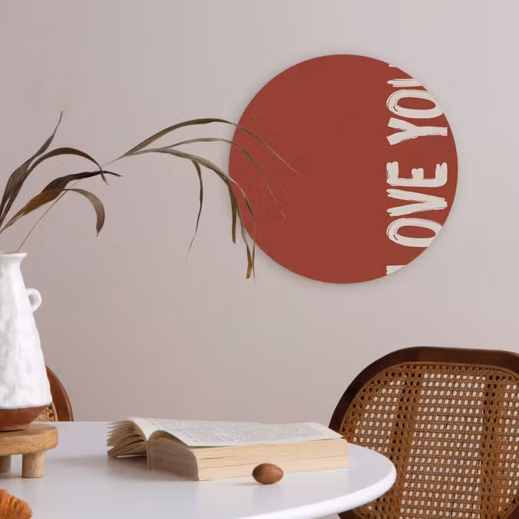 Schuin - Loveyou - Rood Akoestische PET Vilt - Rond klein -sfeer3