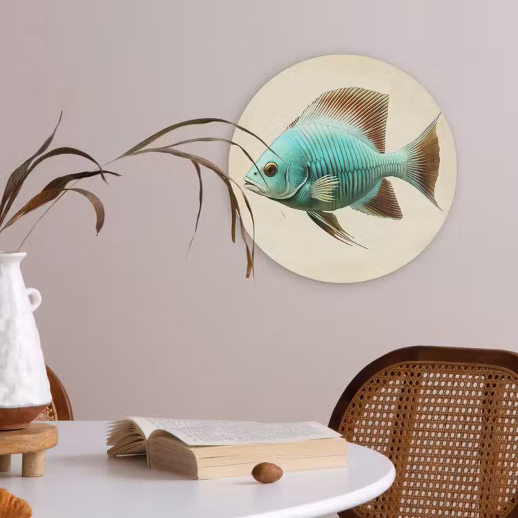 Schubben - Vis - Mint - Minimalistisch Akoestische PET Vilt - Rond klein -sfeer3