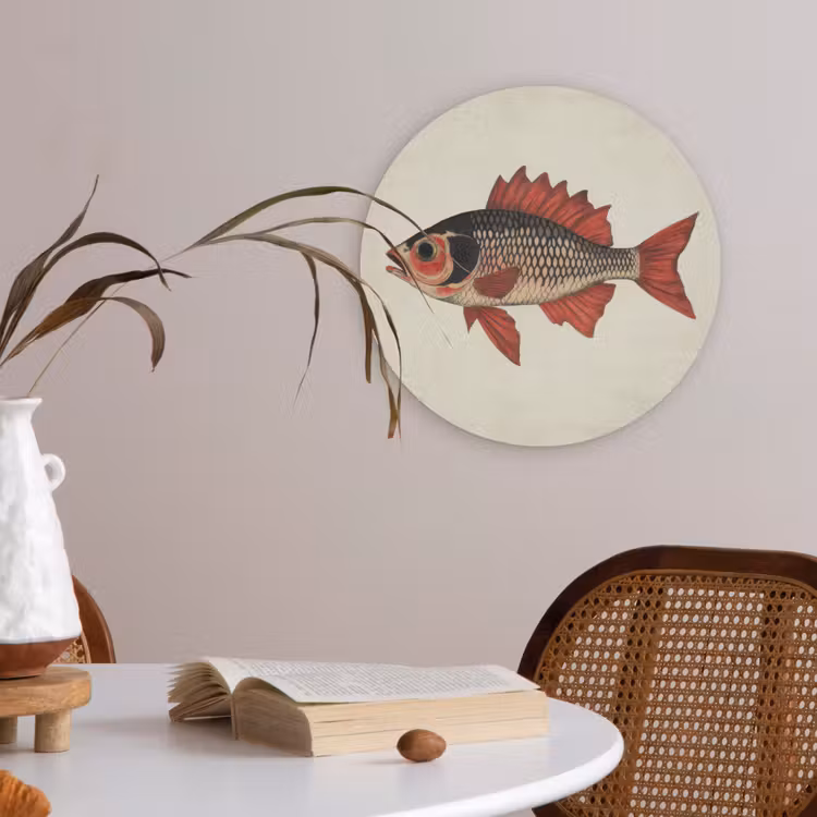 Schubben - Rood - Vis - Vinnen Akoestische PET Vilt - Rond klein -sfeer3