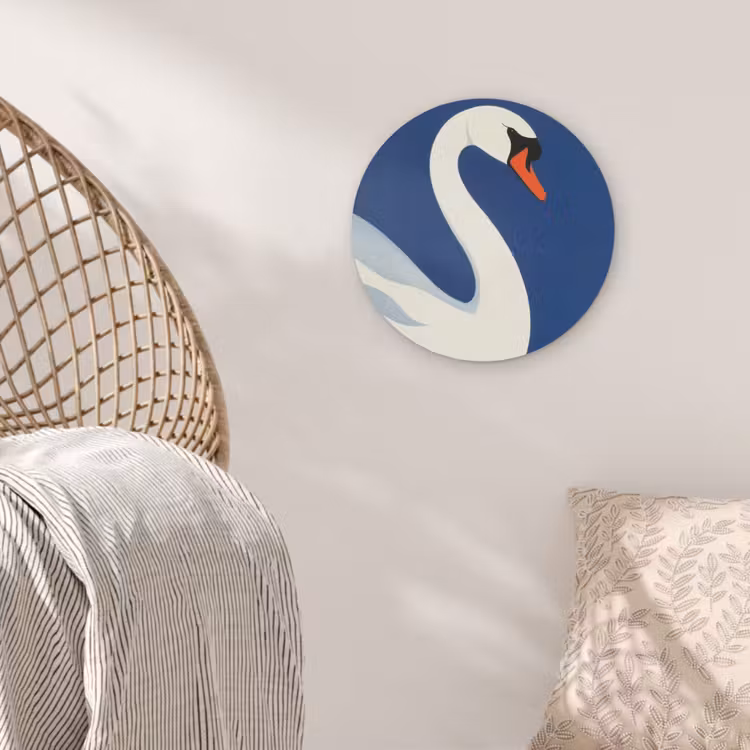 Zwaan - Wit - Snavel - Illustratie Akoestische PET Vilt - Rond klein -sfeer4