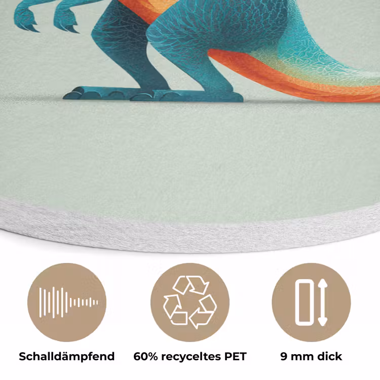 Staart - Dino - Minimalistisch - Blauw Akoestische PET Vilt - Rond klein -closeup_DE