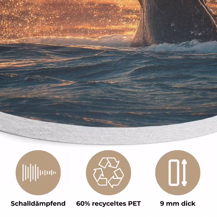 Walvis staart - Water - Zonsondergang Akoestische PET Vilt - Rond klein -closeup_DE