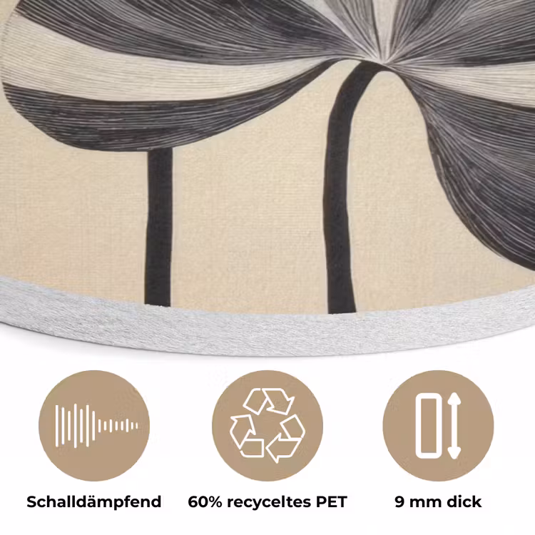 Zwart - Bladeren - Strepen - Minimalistisch Akoestische PET Vilt - Rond klein -closeup_DE