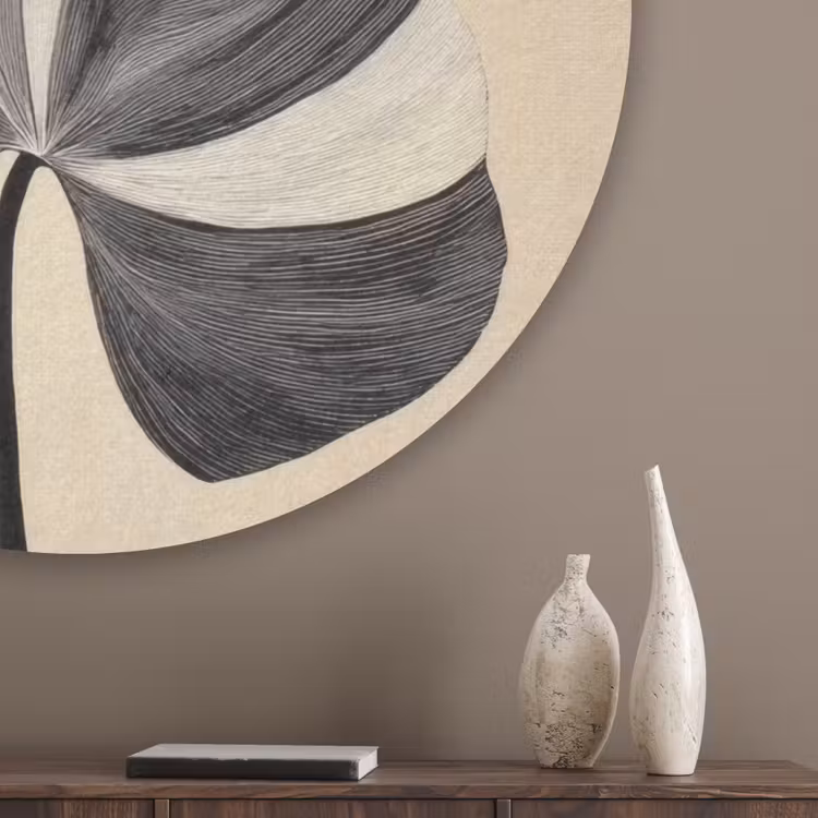 Zwart - Bladeren - Strepen - Minimalistisch Akoestische PET Vilt - Rond klein -sfeer5_closeup