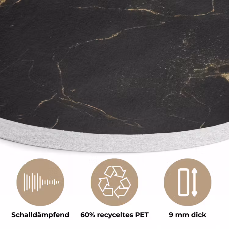 Zwart marmer - Gouden aders - Klassiek Akoestische PET Vilt - Rond klein -closeup_DE
