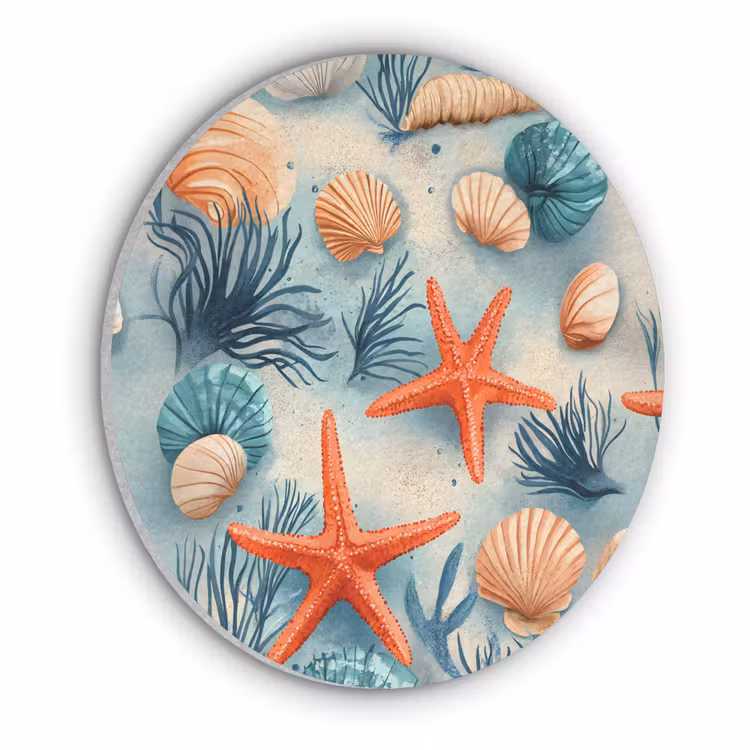 Zeesterren - Schelpen - Illustratie - Zand Akoestische PET Vilt - Rond klein -3d