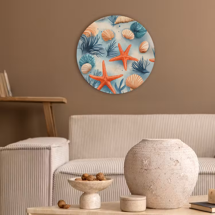 Zeesterren - Schelpen - Illustratie - Zand Akoestische PET Vilt - Rond klein -sfeer1