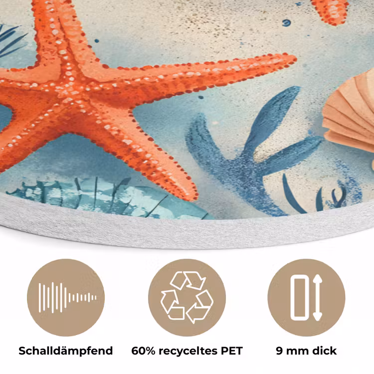 Zeesterren - Schelpen - Illustratie - Zand Akoestische PET Vilt - Rond klein -closeup_DE