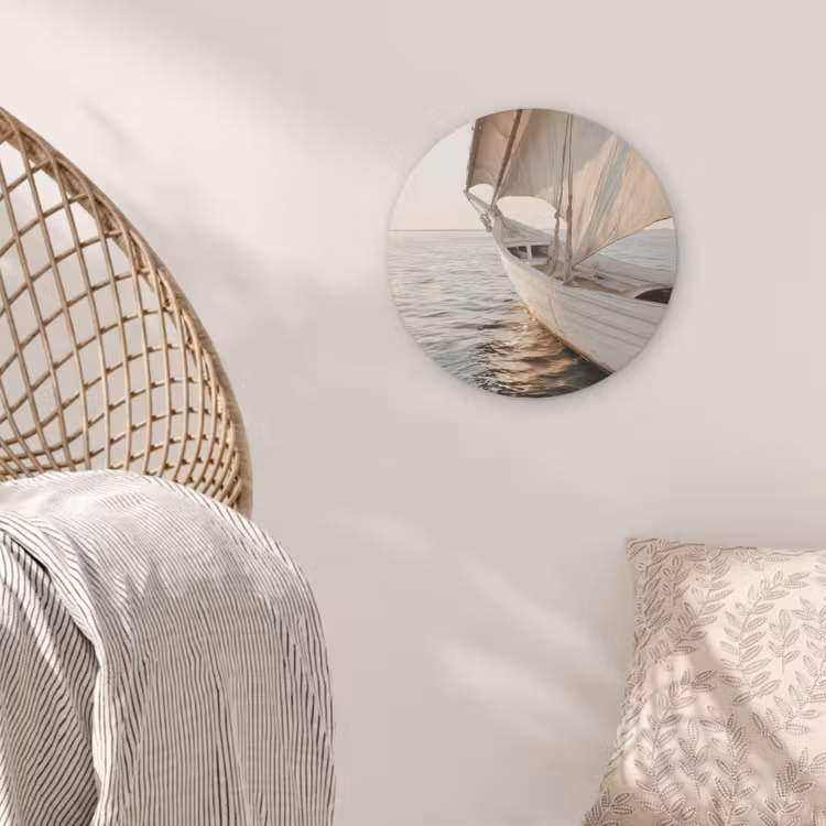 Zeilboot - Zee - Beige - Zon Akoestische PET Vilt - Rond klein -sfeer4