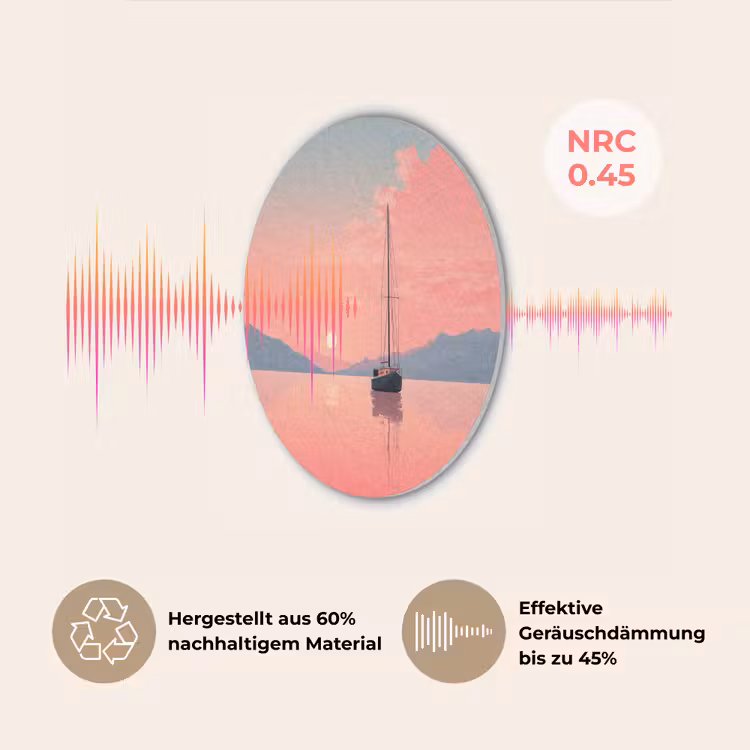 Zeilboot - Roze zee - Zonsondergang - Bergen Akoestische PET Vilt - Rond klein -USP_DE