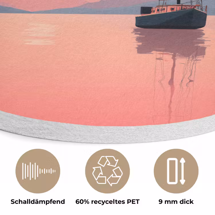 Zeilboot - Roze zee - Zonsondergang - Bergen Akoestische PET Vilt - Rond klein -closeup_DE
