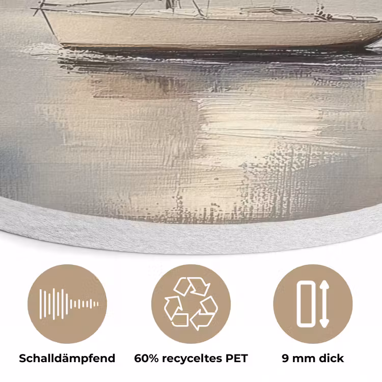 Zeilschip - Zee - Bewolkt Akoestische PET Vilt - Rond klein -closeup_DE