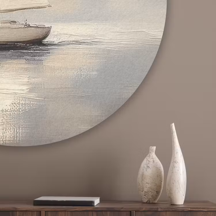Zeilschip - Zee - Bewolkt Akoestische PET Vilt - Rond klein -sfeer5_closeup