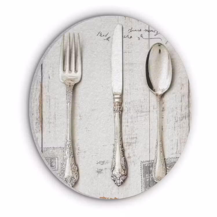 Zilver - Bestek - Hout Akoestische PET Vilt - Rond klein -3d