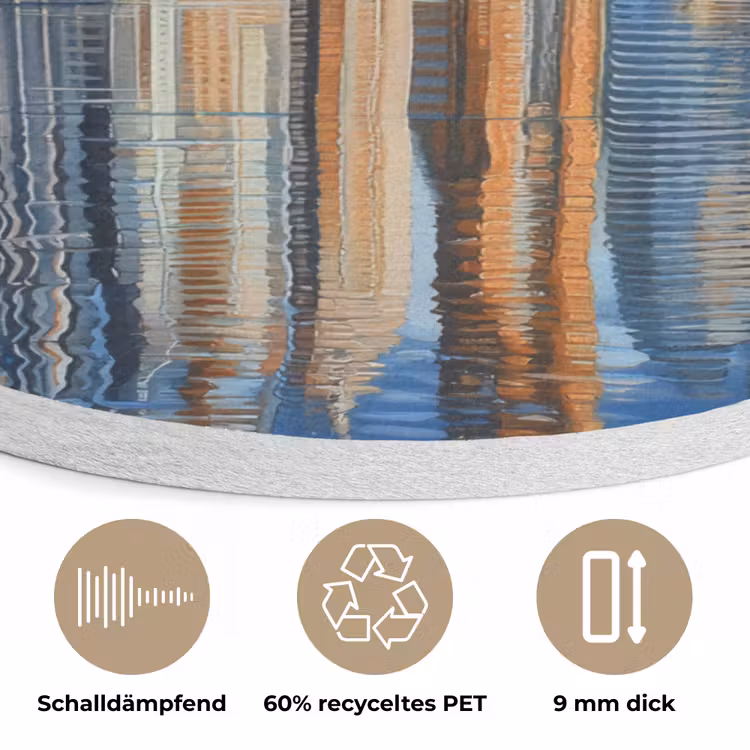 Skyline - Wolkenkrabbers - Water - Blauw Akoestische PET Vilt - Rond klein -closeup_DE