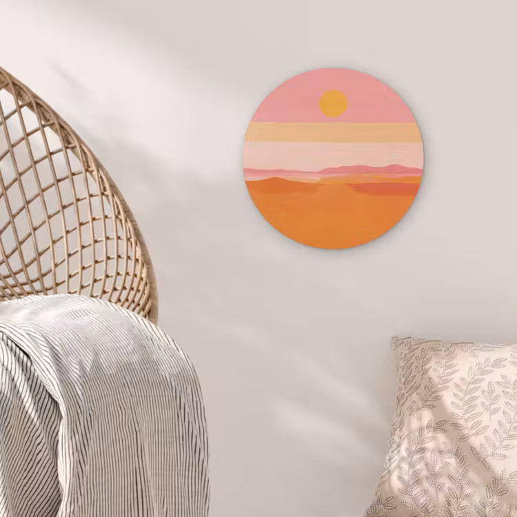 Zon - Abstract - Landschap - Oranje Akoestische PET Vilt - Rond klein -sfeer4