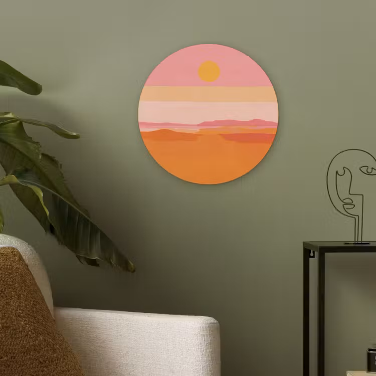 Zon - Abstract - Landschap - Oranje Akoestische PET Vilt - Rond klein -sfeer2
