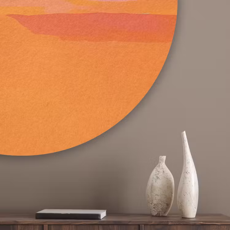 Zon - Abstract - Landschap - Oranje Akoestische PET Vilt - Rond klein -sfeer5_closeup