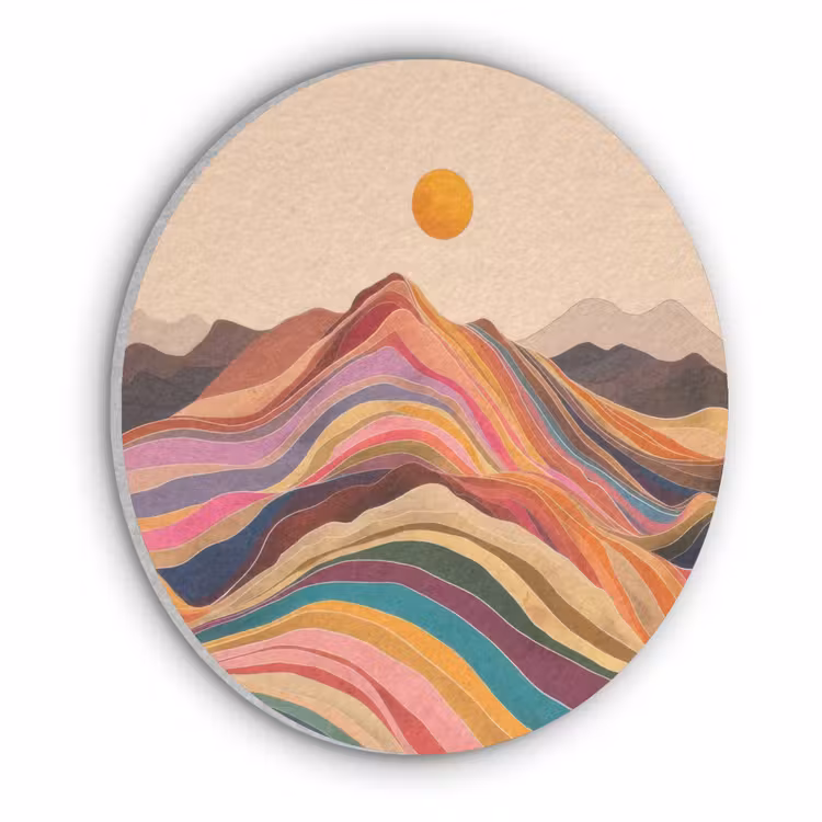 Zon - Kleurrijk landschap - Bergen Akoestische PET Vilt - Rond klein -3d