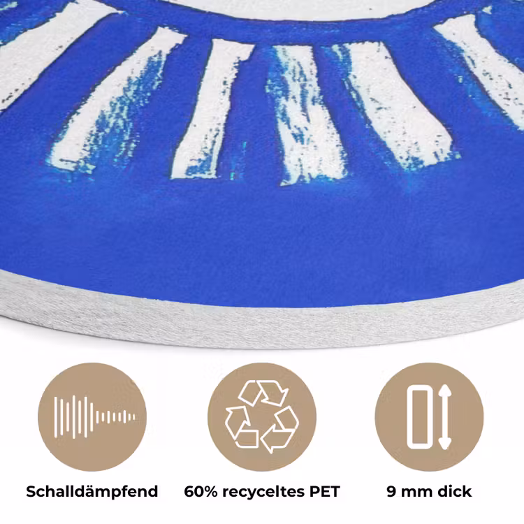 Zon - Gezicht - Penseelstructuur - Blauw Akoestische PET Vilt - Rond klein -closeup_DE