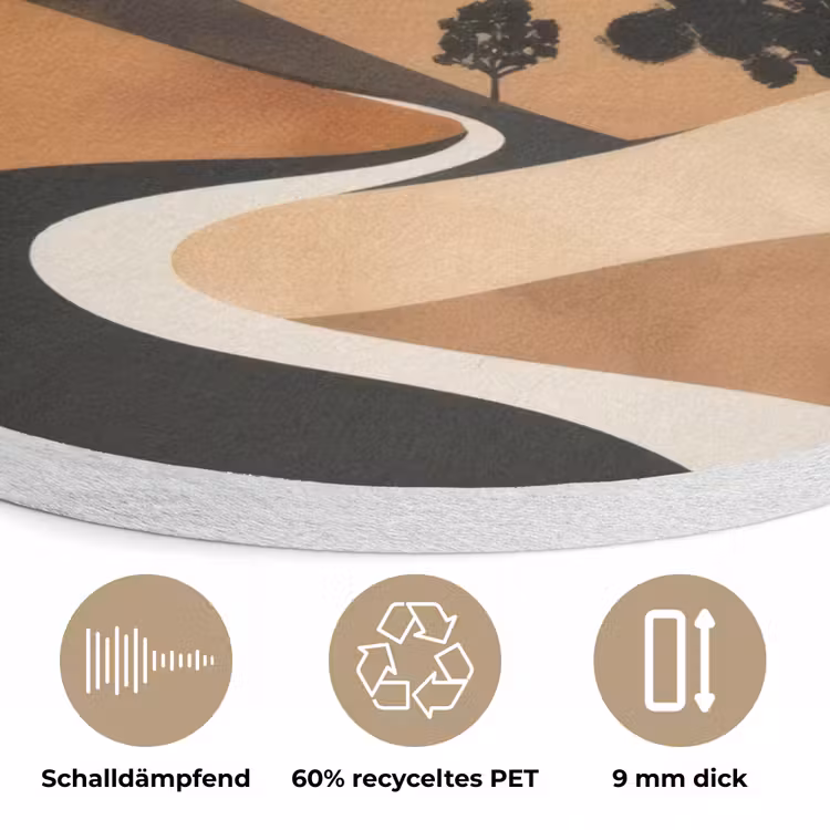 Zon - Heuvels - Boom - Abstract Akoestische PET Vilt - Rond klein -closeup_DE