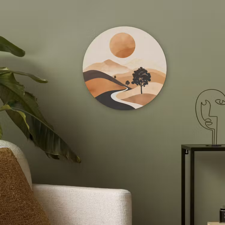Zon - Heuvels - Boom - Abstract Akoestische PET Vilt - Rond klein -sfeer2