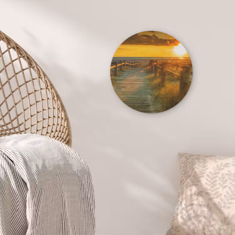 Zon - Strand - Duin - Horizon - Gras - Pad - Oranje Akoestische PET Vilt - Rond klein -sfeer4