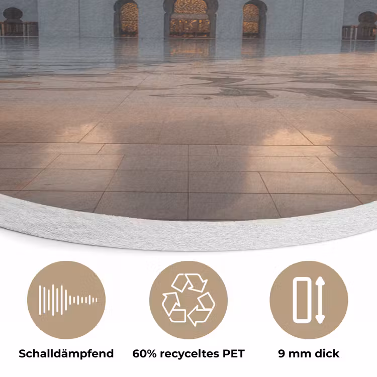 Zonsopkomst - Witte koepels - Plein - Moskee Akoestische PET Vilt - Rond klein -closeup_DE