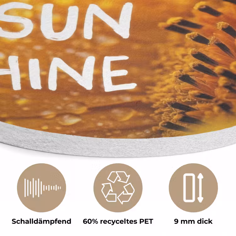 Zonnebloem - Close up - Geel - Quote Akoestische PET Vilt - Rond klein -closeup_DE