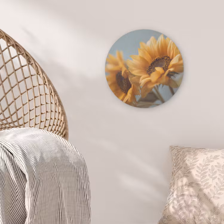 Zonnebloemen - Geel - Wazig Akoestische PET Vilt - Rond klein -sfeer4