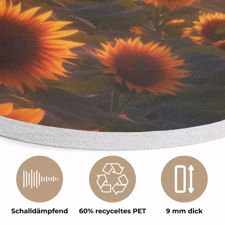 Zonnebloemen - Zonsondergang - Landschap Akoestische PET Vilt - Rond klein -closeup_DE
