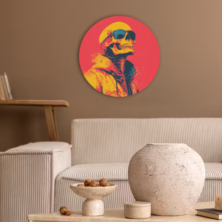 Zonnebril - Schedel - Jas - Rood Akoestische PET Vilt - Rond klein -sfeer1