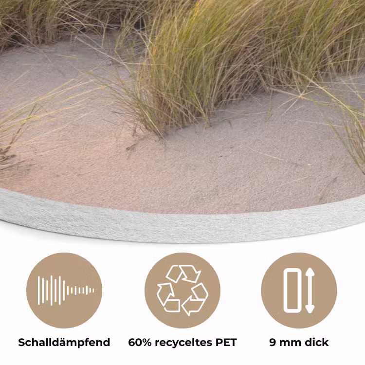 Zonsondergang - Duin - Strand - Planten - Zee Akoestische PET Vilt - Rond klein -closeup_DE