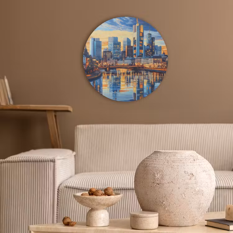 Zonsondergang Frankfurt - Stad - Skyline - Water Akoestische PET Vilt - Rond klein -sfeer1