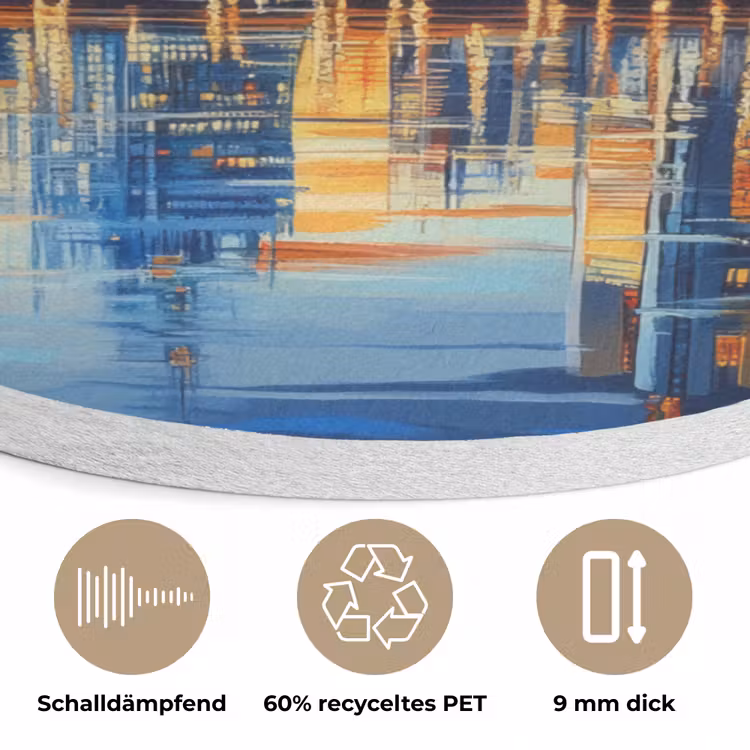 Zonsondergang Frankfurt - Stad - Skyline - Water Akoestische PET Vilt - Rond klein -closeup_DE
