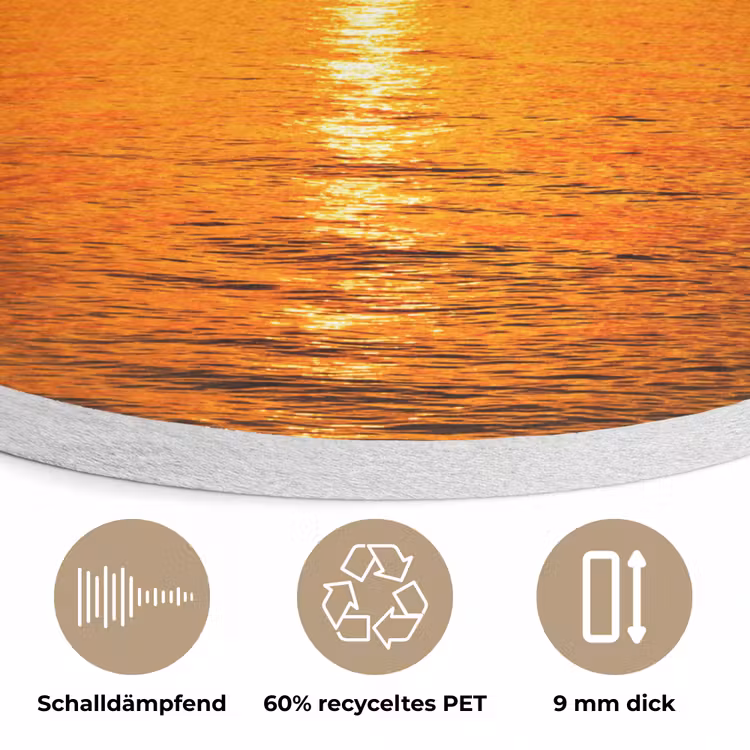 Zonsondergang - Zee - Lucht - Oranje - Horizon - Water Akoestische PET Vilt - Rond klein -closeup_DE