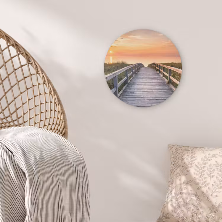 Zonsonderang - Zee - Pad - Gras - Duin - Vogels Akoestische PET Vilt - Rond klein -sfeer4