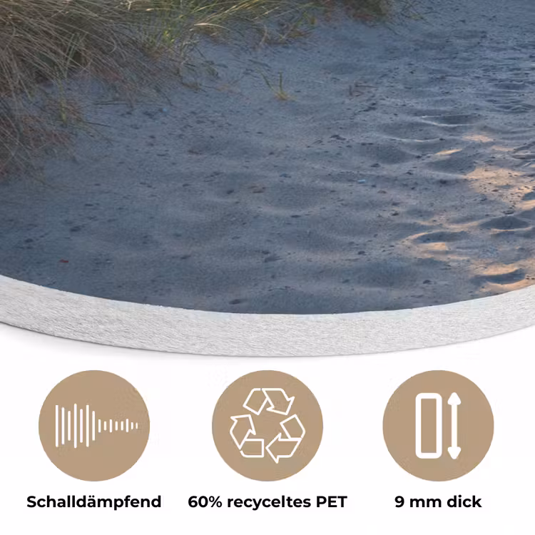 Zonsondergang - Strand - Duin - Gras - Bank Akoestische PET Vilt - Rond klein -closeup_DE