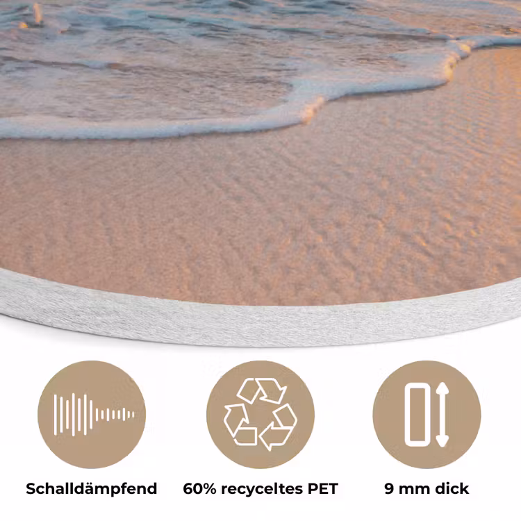 Zonsondergang - Strand - Zee - Zomer - Blauw Akoestische PET Vilt - Rond klein -closeup_DE
