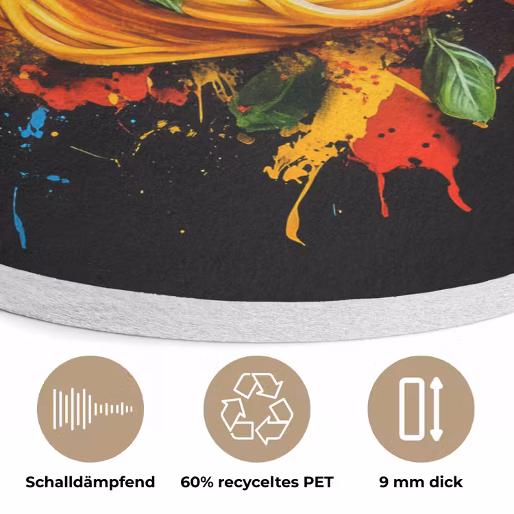 Spaghetti - Graffiti - Verf - Kleurrijk - Eten - Modern Akoestische PET Vilt - Rond klein -closeup_DE