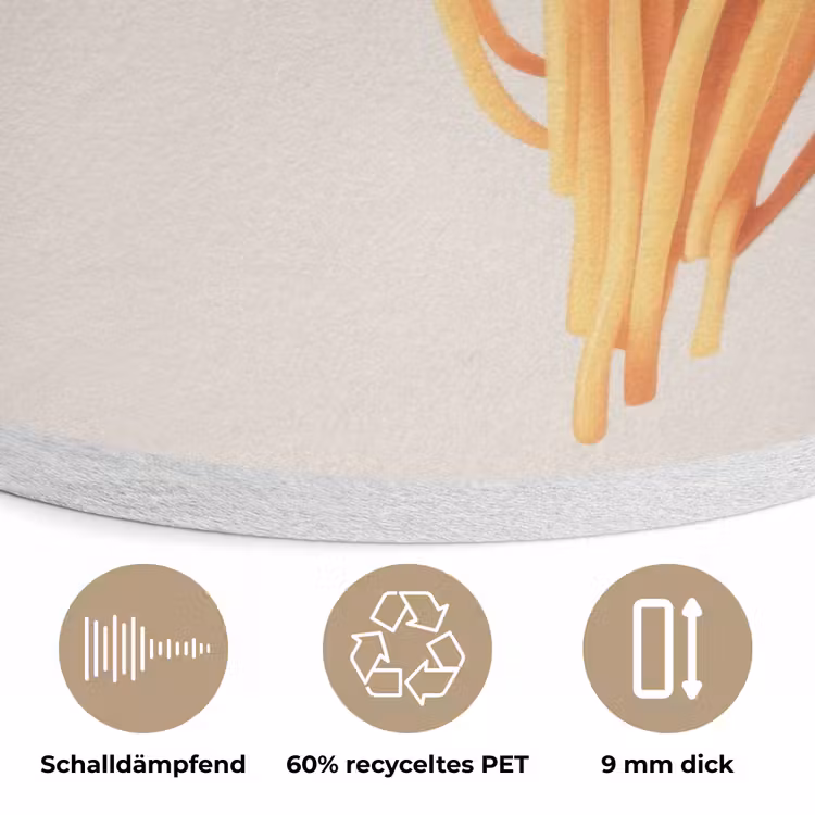 Spaghetti - tomatensaus - Parmezaanse kaas Akoestische PET Vilt - Rond klein -closeup_DE