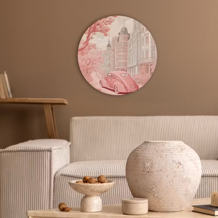 City - Car - Pink Akoestische PET Vilt - Rond klein -sfeer1