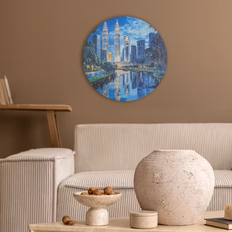 Stad Kuala Lumpur - Skyline - Wolkenkrabbers - Water Akoestische PET Vilt - Rond klein -sfeer1