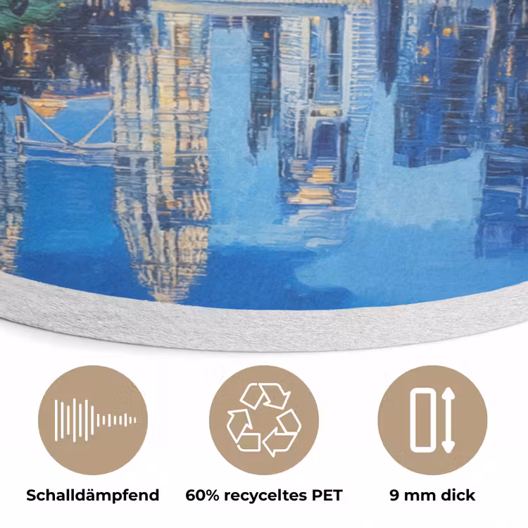 Stad Kuala Lumpur - Skyline - Wolkenkrabbers - Water Akoestische PET Vilt - Rond klein -closeup_DE
