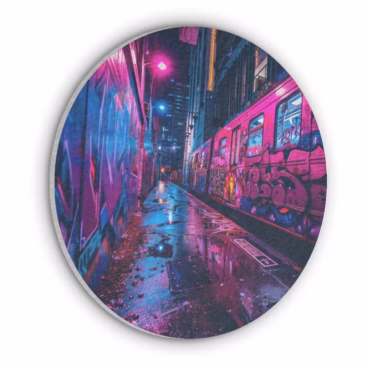 Stad - Neon - Nacht - Roze - Graffiti Akoestische PET Vilt - Rond klein -3d