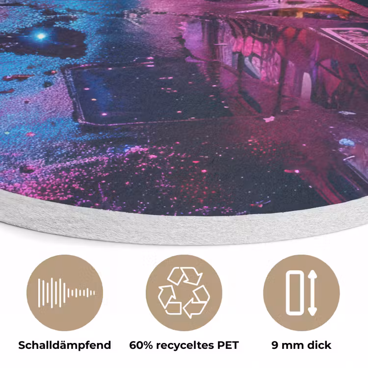Stad - Neon - Nacht - Roze - Graffiti Akoestische PET Vilt - Rond klein -closeup_DE